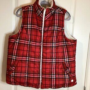 Love Ellen DeGeneres Women's Red Plaid Puffer Sleeveless Reversible Vest Warm